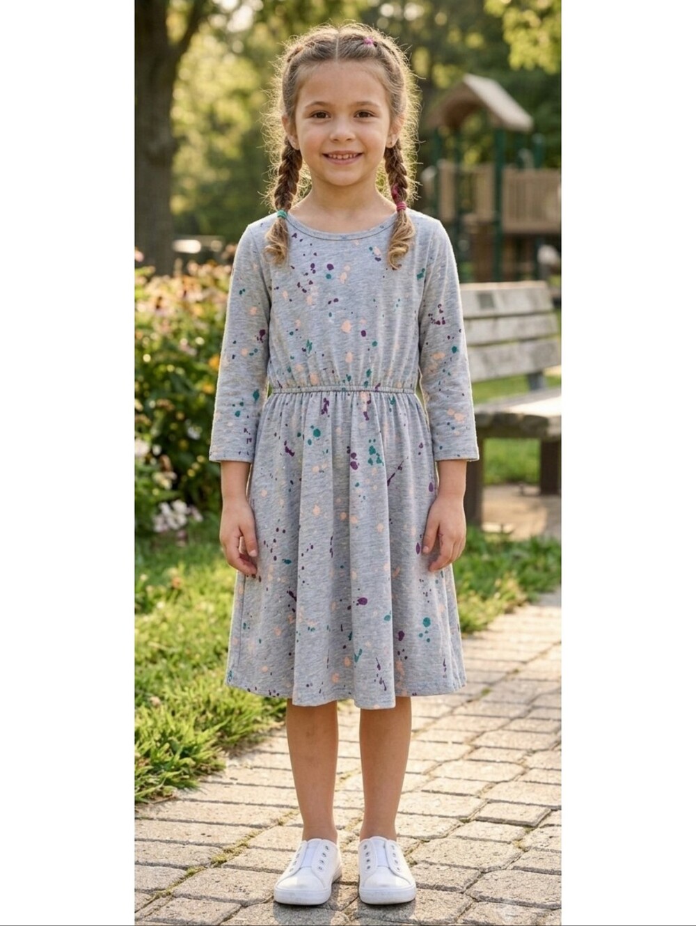 Gap Kids Factory Long sleeve Paint Splattered Skater dress Heather Gray Size S